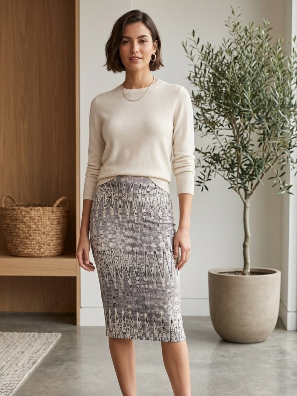 Matty M Geometric ZigZag Print Midi Pencil Skirt Size Medium
